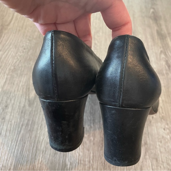 AGL Black Leather Silver Accent Pointed Toe Block Heels - Picture 5 of 11